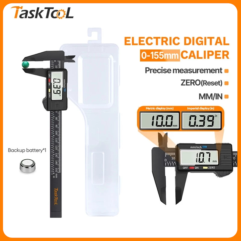 TASKTOOL เวอร์เนียร์ ดิจิตอล 1.7 นิ้ว การวัดที่แม่นยำ0-150mm ความละเอียดสูง พร้อมแบตเตอรี่