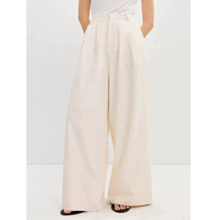 [Pomelo] กางเกงขายาวกระเป๋าข้างแต่งลูกไม้ - สี Off / Pocket …