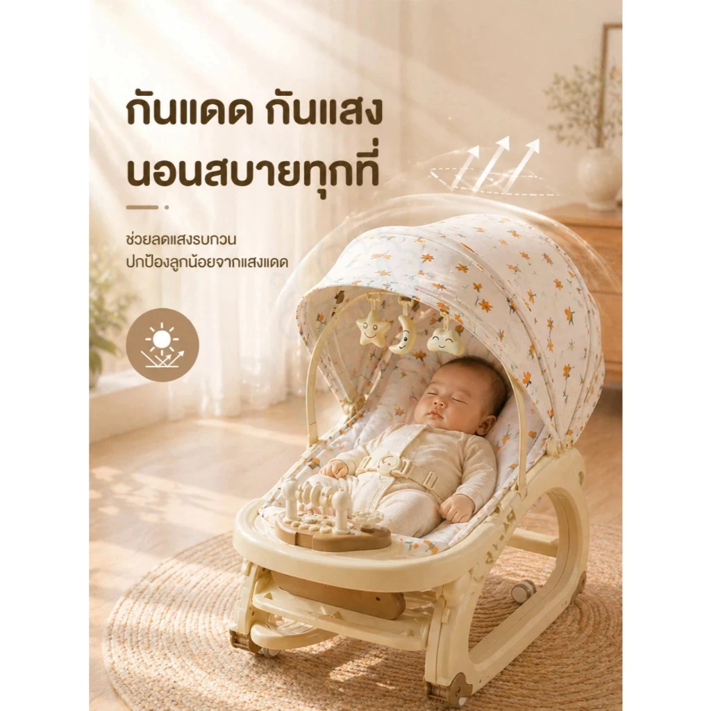 เก้าอี้โยกเด็ก เก้าอี้ทานข้าว + รถพกพา + ของเล่น เหมาะสำหรับทารก พกพา เพดานบังแดด 0-3 ปี thumbnail 5