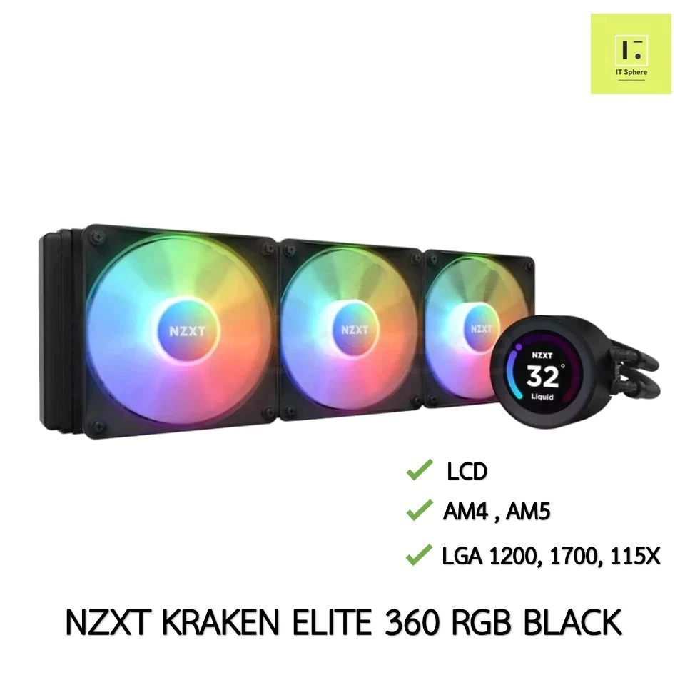 NZXT KRAKEN ELITE 360 RGB BLACK สีดำ LGA1700 115x LGA 1200 1700 AM4 AM5 NZXT 3 ตอน ชุดน้ำปิด 3ตอน RL