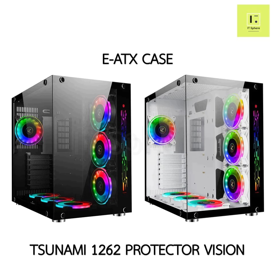 E-ATX CASE TSUNAMI 1262 PROTECTOR VISION GAMING BLACK WHITE เคส เคสPC PC casepc สีดำ สีขาว ดำ ขาว Te