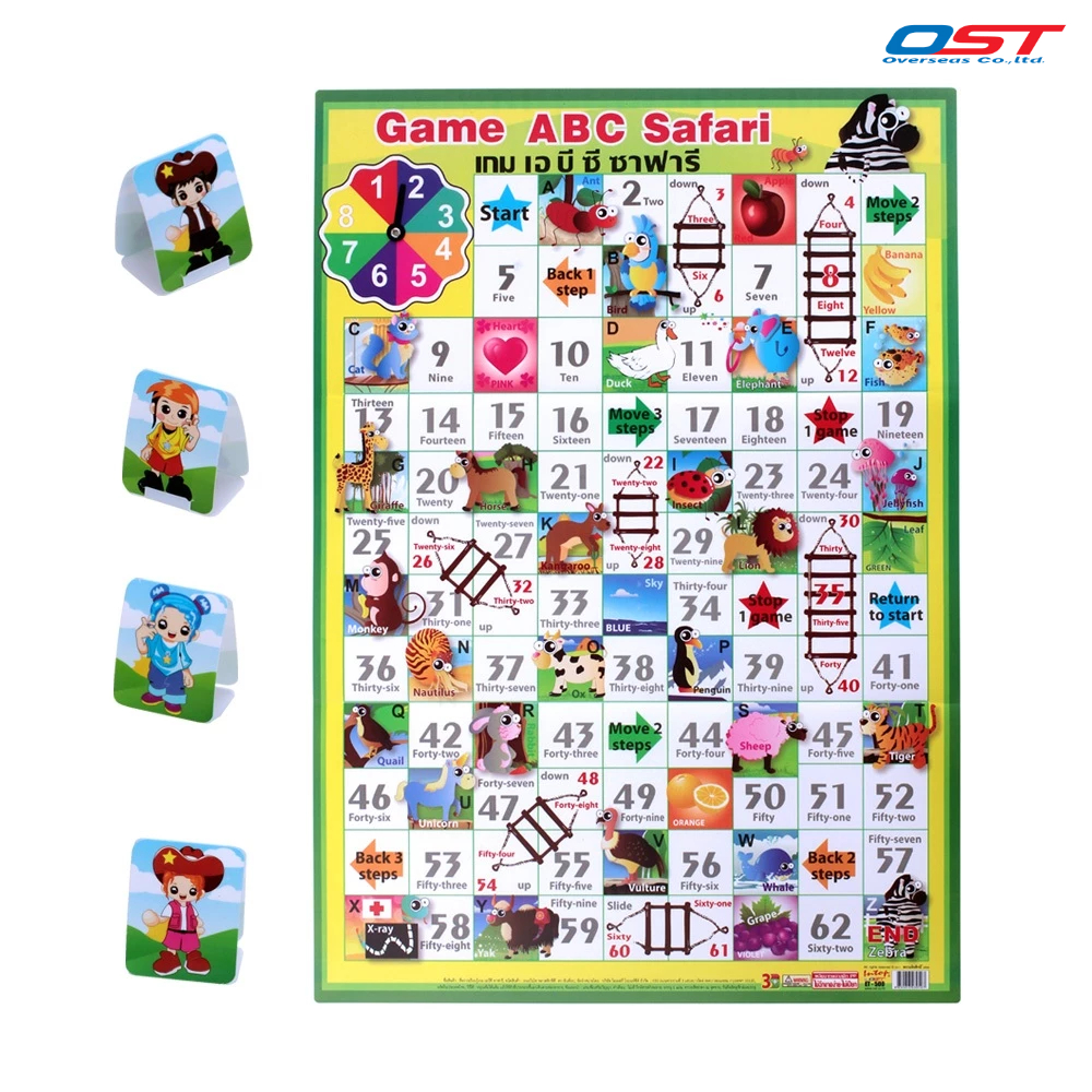 (มีให้เลือกหลายแบบ) เกมบันไดงู ชุด A-Z มีเข็มหมุนหาแต้มในตัว เกมกระดานพลาสติกขนาดเมื่อกาง 50×70 ซม.