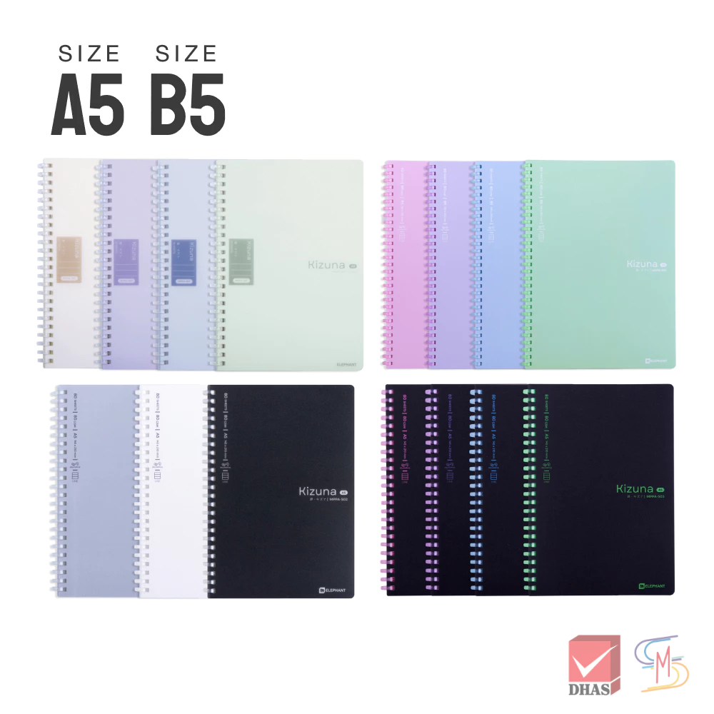 Elephant ตราช้าง สมุดโน๊ต สมุดสันห่วงพลาสติก 80G 80S Kizuna (คละสี) จำนวน 1 เล่ม
