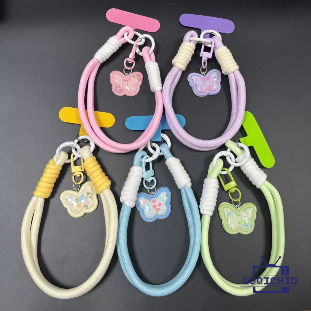 สายคล้องโทรศัพท์มือถือ Bowknot โทรศัพท์ โซ่คล้อง สายคล้องโทรศัพท์สั้น จี้ข้อมือลายการ์ตูนผีเสื้อน่ารัก Anti-LostCcd เชือ – โปรปัง