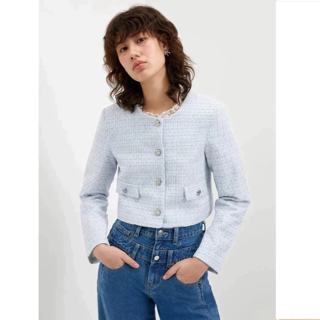 [Pomelo] แจ็คเก็ตผ้าทวีตทรงครอป / Tweed Crop Jacket