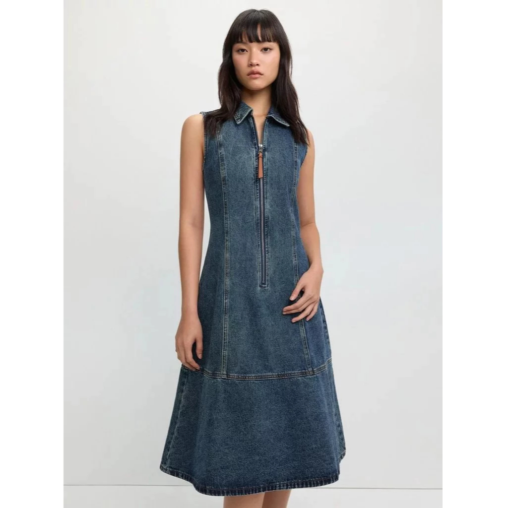 [Pomelo] เดรสยีนส์แขนกุดซิปหน้า / Sleeveless Zip – โปรปัง