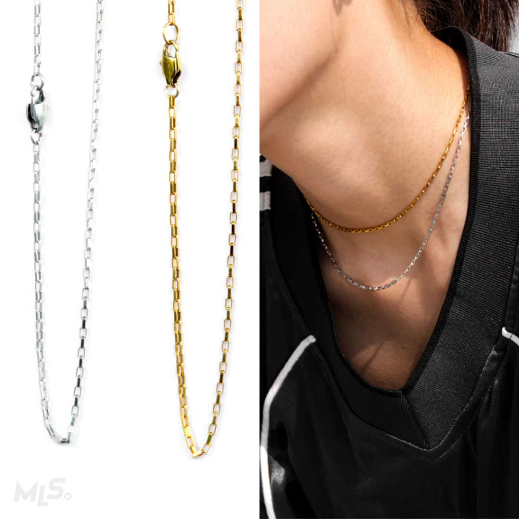 MLS |  BBC [ Basic Box Chain ] สร้อยคอสแตนเลสทรงกล่อง สีเงิน/สีทอง