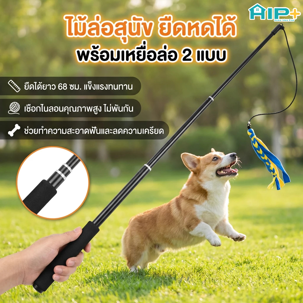 สุนัข Lure Pole Stick Interactive Chew ของเล่นสัตว์เลี้ยง Teaser Wand การฝึกอบรมการออกกําลังกาย