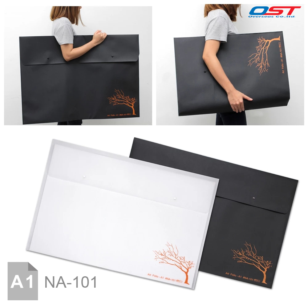ซองกระดุม ขนาดใหญ่แนวนอน ขนาด A1 (Art Folio) ลายต้นไม้ สีใสลายลินิน แฟ้มกระดุมใส่โปสเตอร์/ NA-101