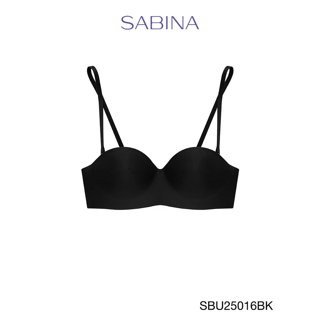 Sabina Pretty Perfect Level 1 เสื้อชั้นใน เกาะอก  ไร้โครง รหัส SBU25016BK - สีดำ