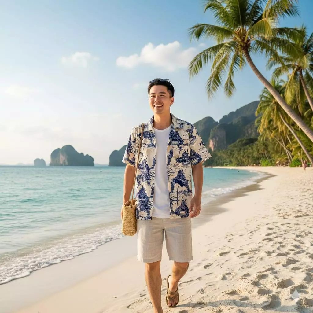 เสื้อฮาวาย สไตล์ลำลอง ผลิตจากผ้าไหมอิตาลีเกรดพรีเมี่ยม นุ่มลื่น สวมใส่สบายได้ทุกโอกาส - รูปที่ 2