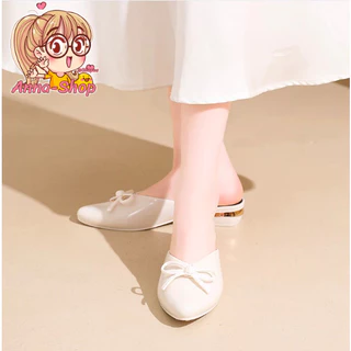 Anna shop รองเท้าคัทชูแฟชั่น แต่งโบว์น่ารัก รองเท้าแตะ ดีไซน์สวยทันสมัย แบบสวมเปิดส้น พร้อมส่ง T392