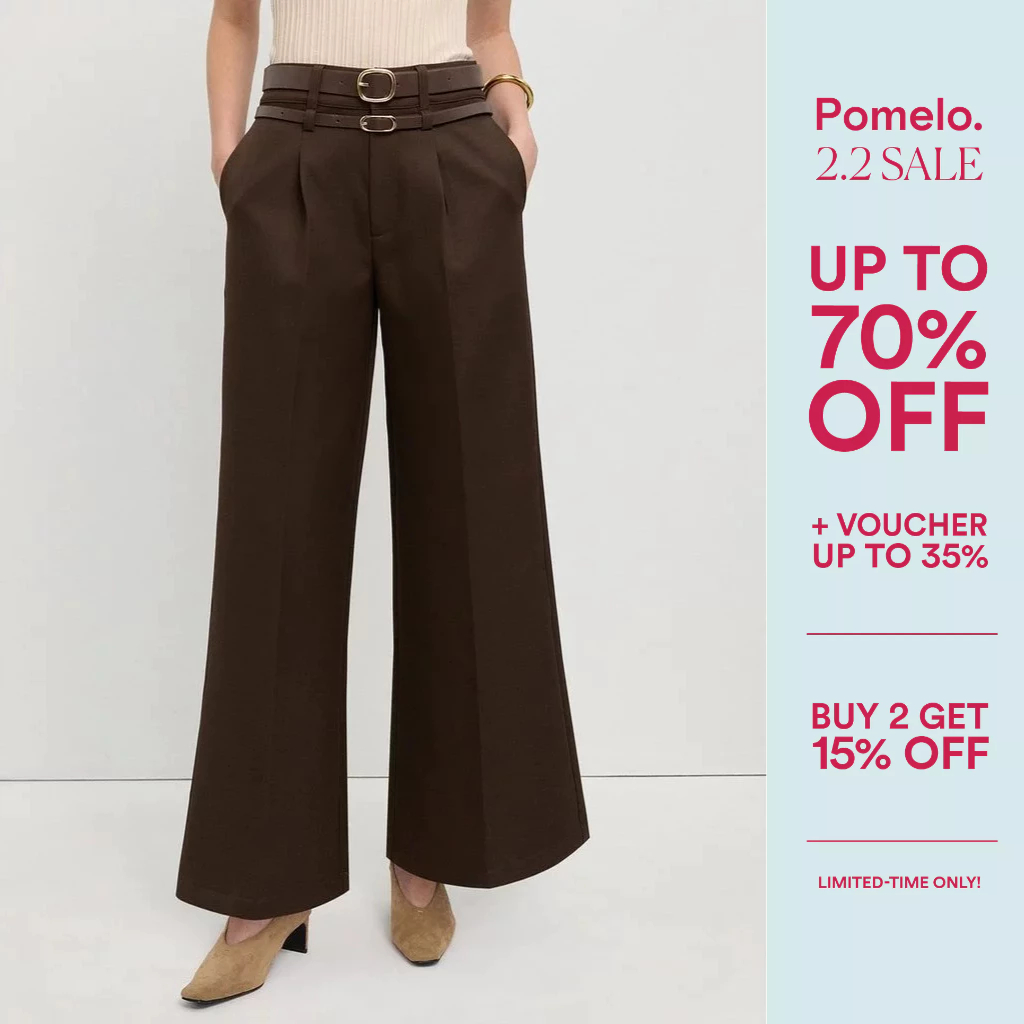 [Pomelo] กางเกงขากว้างดีเทลเข็มขัด / Double-Belt Wide