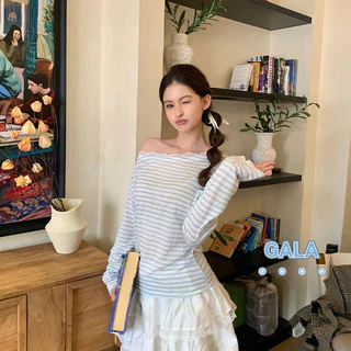 ⭐ส่งจากไทย มีสินค้าพร้อมส่ง⭐เสื้อยืดลายทาง คอเฉียง ตกแต่งลูกไม้ ผ้าตัดรัดรูปสำหรับผู้หญิง GA