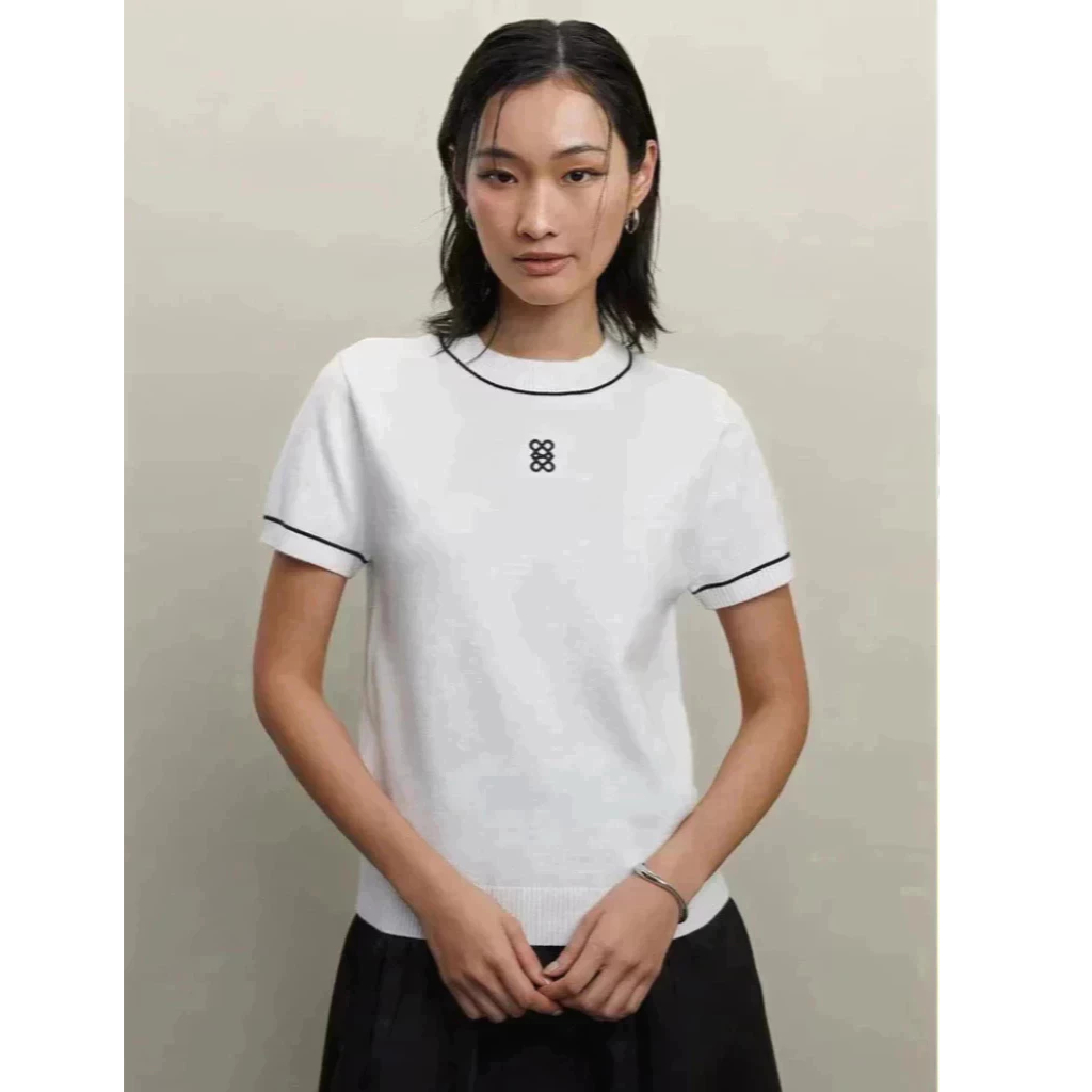 [Pomelo] เสื้อผ้าถักขอบตัดเส้น / Contrast Trim Knit Top