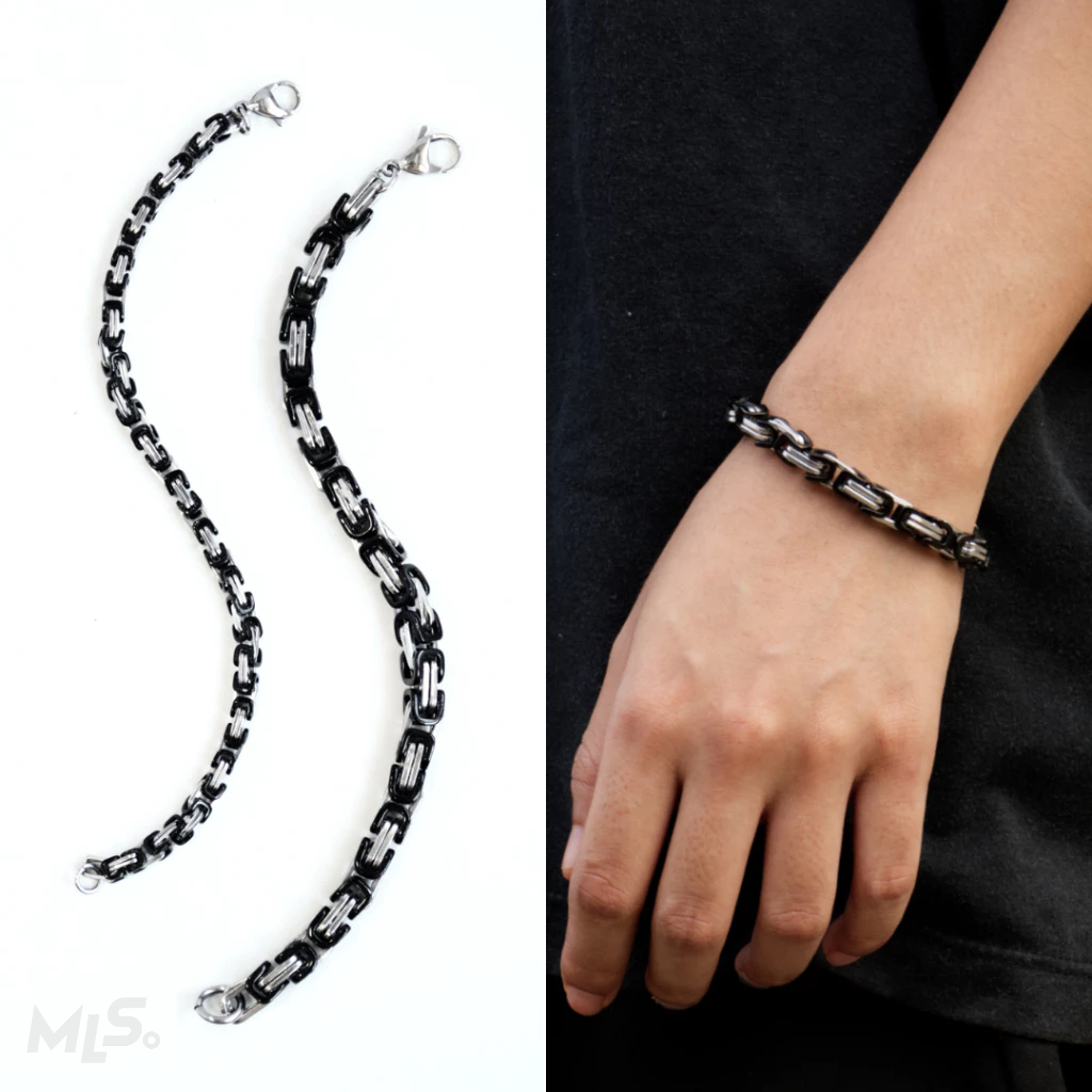 MLS | PANDA สร้อยข้อมือสแตนเลส สีดำสลับสีเงิน ลายโซ่จักรยาน 2 ขนาด