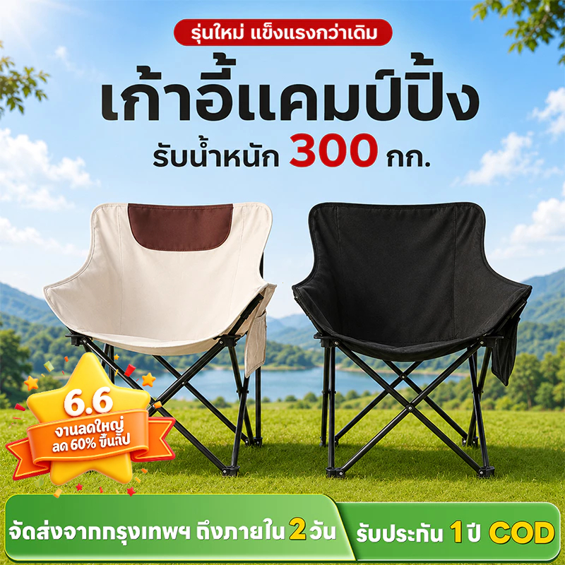 WAYFARER เก้าอี้แคมป์ปิ้งพับได้ พนักพิงสูง รับน้ำหนัก 300kg เก้าอี้สนามแบบพกพา แถมถุงเก็บ ใช้ในบ้านได้