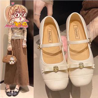 Anna shop รองเท้าคัชชู รองเท้าผู้หญิงแฟชั่น ทรงมินิมอล แต่งโบว์น่ารัก งาน PVC มาใหม่ T417