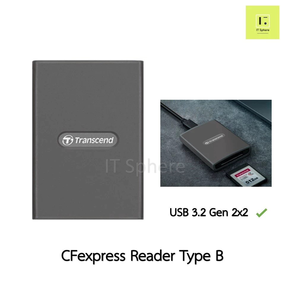 CFexpress Type B Card Reader TRANSCEND RDE2  USB 3.2 Gen 2x2 สีดำ USB C TS-RDE2 SDCard CardReader