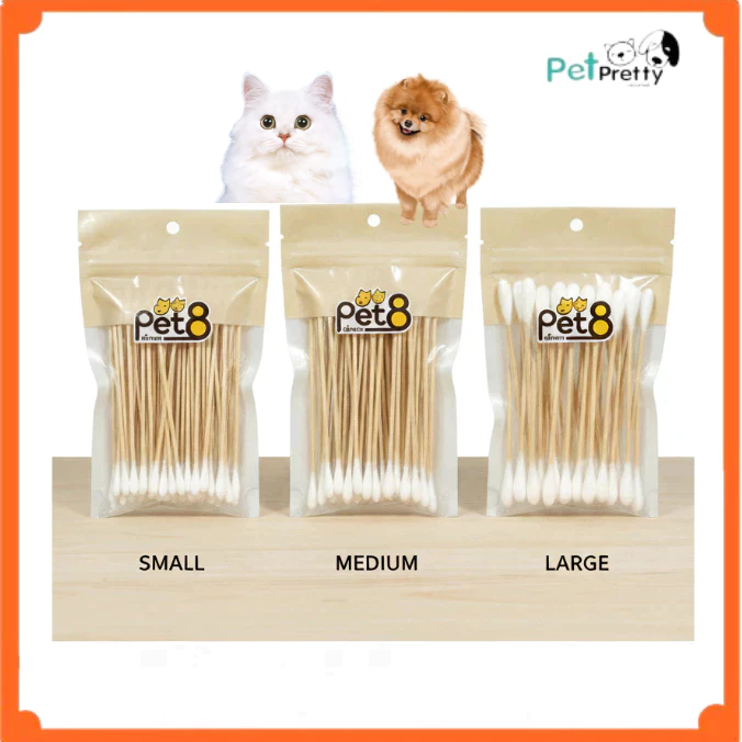 (แพ็ค 3ห่อ) Pet8 ไม้ปั่นหูสุนัข เช็ดล้างหู  3 ขนาด S M L (สำลีพันไม้  ไม้เช็ดหู คัตตั้นบัดสุนัข สำลีก้าน)