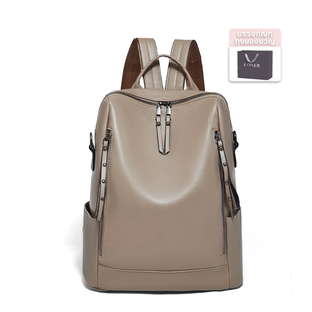 FOXER กระเป๋าเป้หนังแท้ อเนกประสงค์และมีสไตล์ กระเป๋าสะพายไหล่ความจุขนาดใหญ่