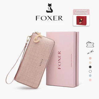 FOXER กระเป๋าสตางค์ผู้หญิง กระเป๋าสตางค์หนังวัว เรียบง่ายและทันสมัย ​​กระเป๋าสตางค์ใบยาว