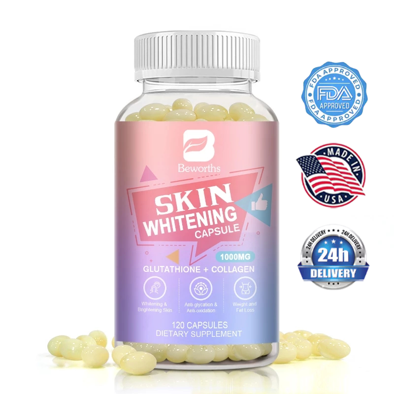 Glutathione + คอลลาเจนผิวขาวแคปซูล 1000mg มีประสิทธิภาพสำหรับผิวขาวจุดมืดกำจัดป้องกันการริ้วรอย