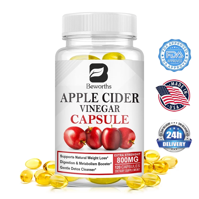 Apple Cider Vinegar 800mg Capsules Detox Cleanse + เอนไซม์ย่อยอาหารสุขภาพลำไส้, การสนับสนุนภูมิคุ้ม Detox ร่างกาย