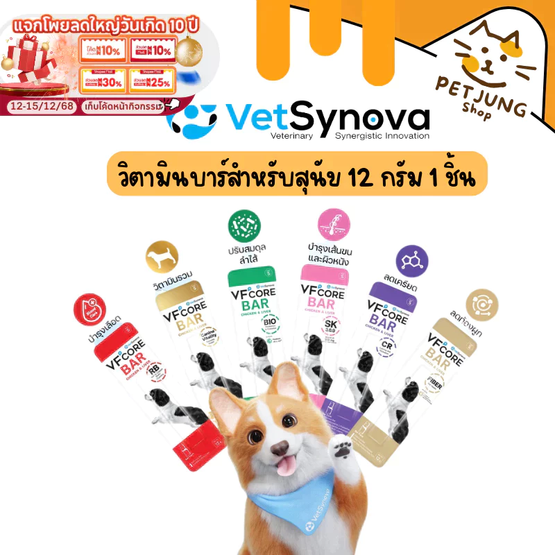 VFcore Bar วิตามินบาร์สำหรับสุนัข สุขภาพดี ที่แสนอร่อย บำรุงร่างกาย เสริมสร้างสุขภาพที่ดีรอบด้าน 12 กรัม 1ชิ้น