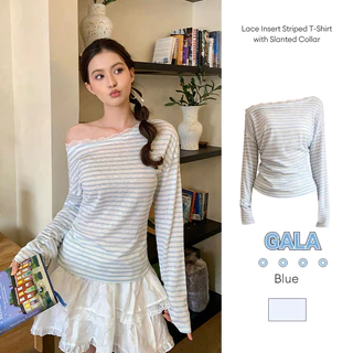 ⭐ส่งจากไทย มีสินค้าพร้อมส่ง⭐เสื้อยืดลายทาง คอเฉียง ตกแต่งลูกไม้ ผ้าตัดรัดรูปสำหรับผู้หญิง GA