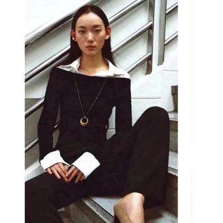 [Pomelo] เสื้อไหมพรมดีไซน์เลเยอร์ / Layered-Effect Ribbed Knit Sweater