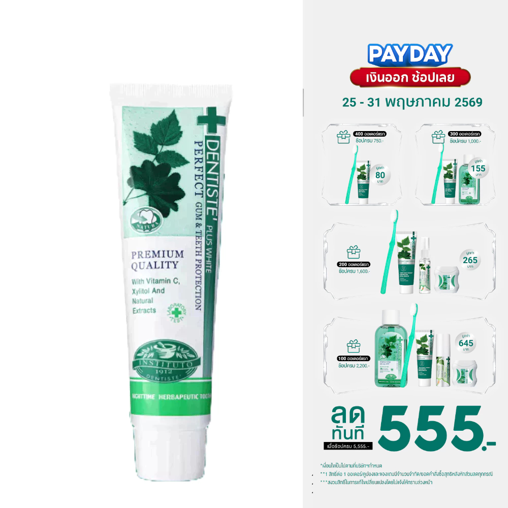 Dentiste Original Nighttime Toothpaste ยาสีฟันเดนทิสเต้ลดกลิ่นปาก ฟันขาว ลดคราบพลัค ลมหายใจหอม แบบหลอดขนาด 20 /50/90 G