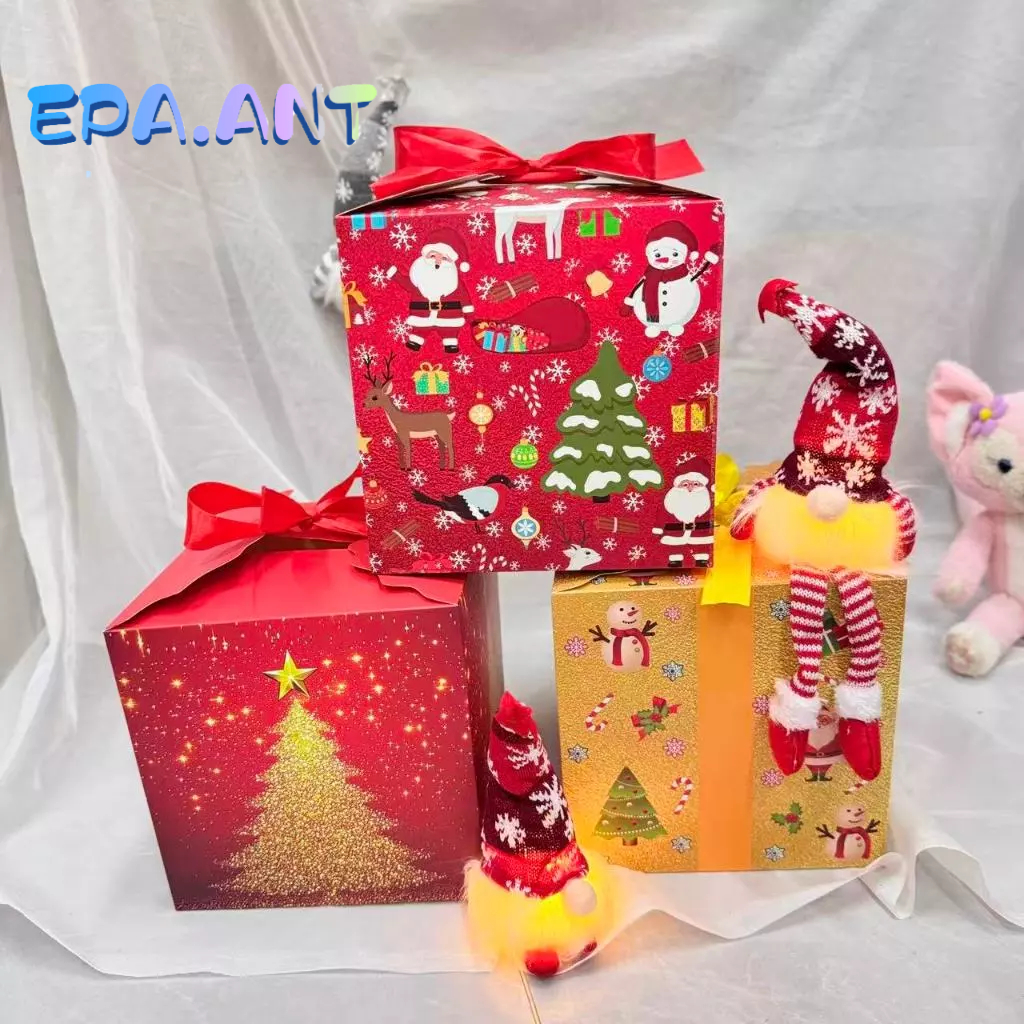 กล่องของขวัญสำเร็จรูป ลายคริสต์มาส ไม่ต้องห่อให้เสียเวลา จับของขวัญ ปีใหม่/คริสต์มาส2025