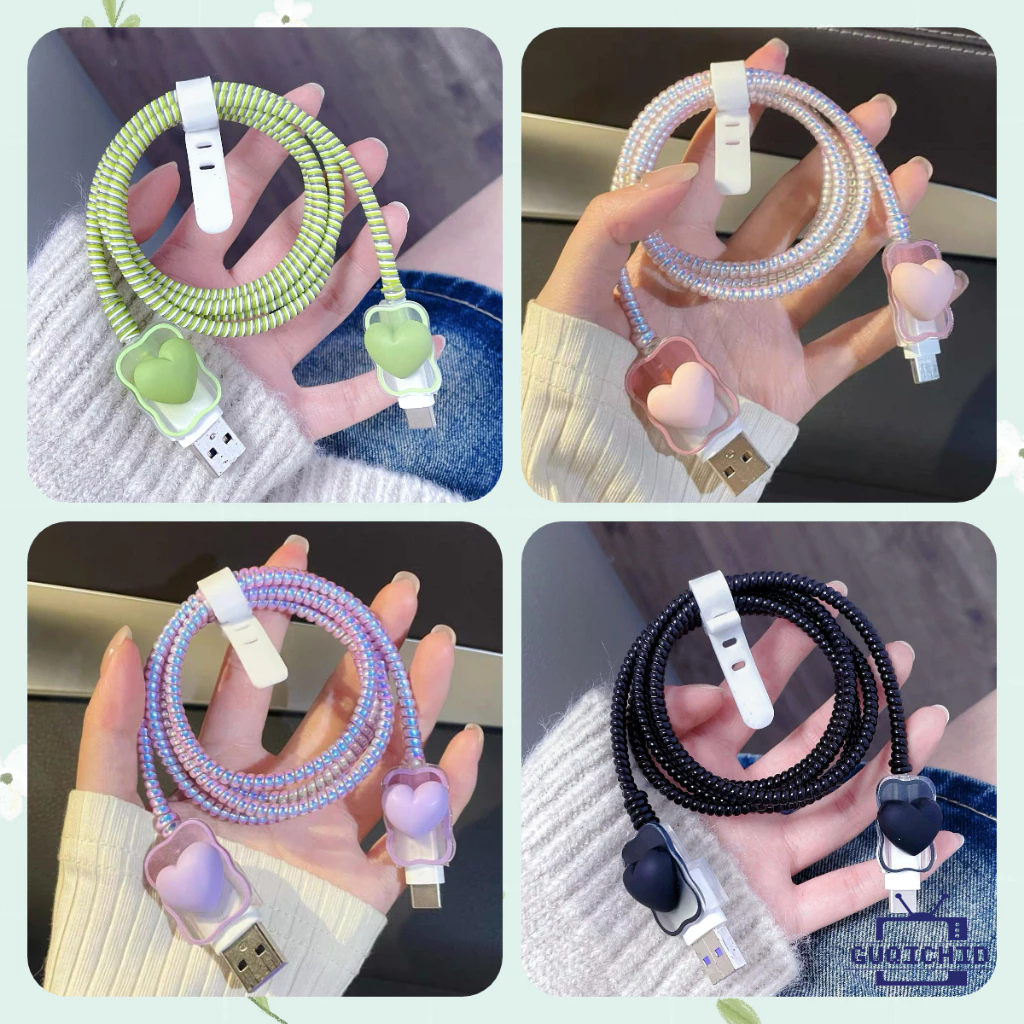 4pcs 3D Love Heart Data Cable Protective ป้องกันการแตกหัก Data Line Winder ทนทาน Anti-Break สำหรับ Android Type-C