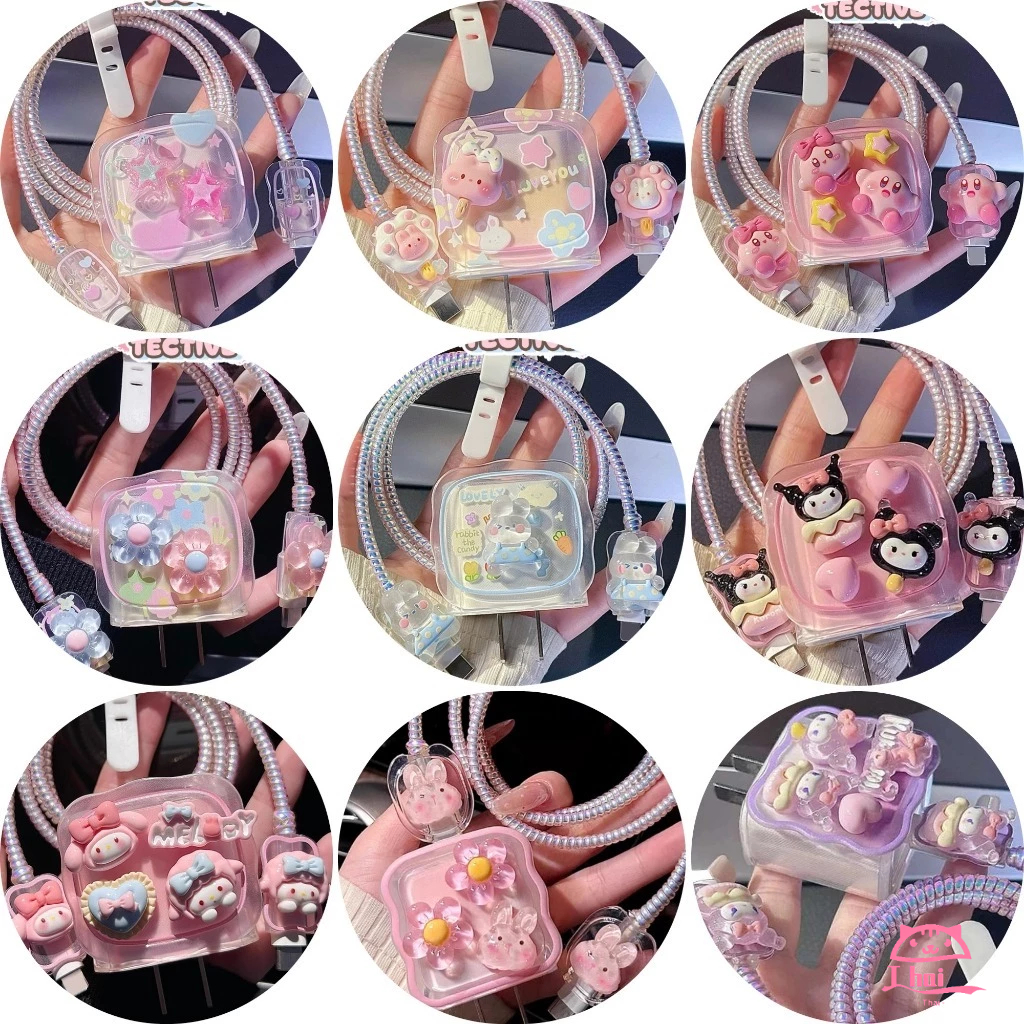 Thai 5in1] ชุดพันสาย เคสหัวชาร์จ ลายการ์ตูน ตัวถนอมสาย ชุดเคสป้องกันเครื่องชาร์จการ์ตูนเหมาะสําหรับเคสหัวชาร์จลายคลื่น