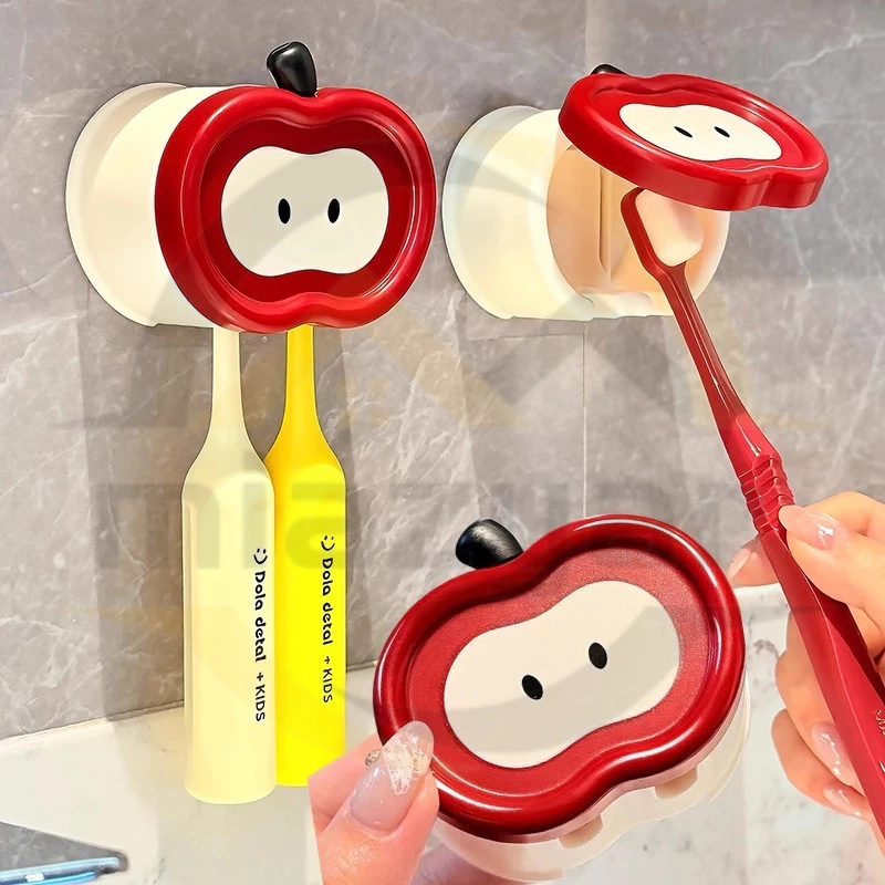 COD ที่วางแปรงสีฟันรูปแอปเปิ้ลคู่แปรงสีฟันไฟฟ้าชั้นวางซัพพลายห้องน้ําสําหรับครอบครัว