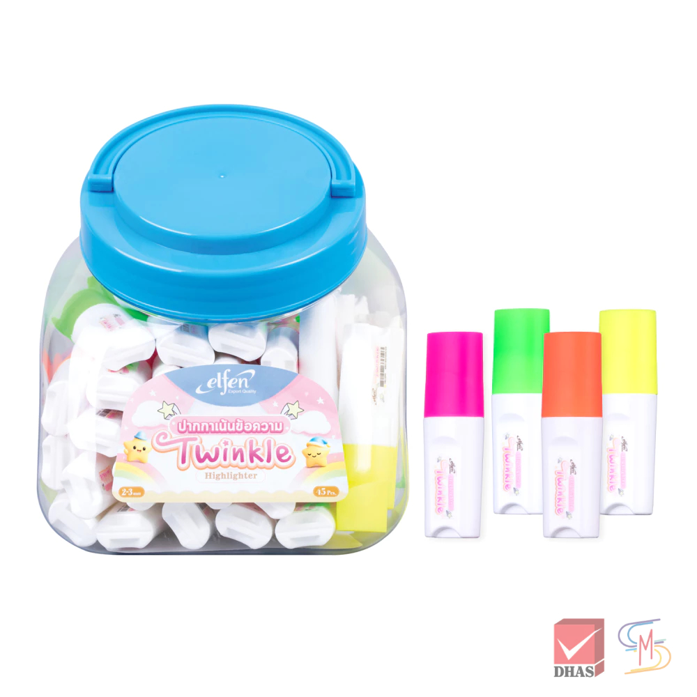 Elfen เอลเฟ่น ปากกาไฮไลท์ ปากกาเน้นข้อความ ทวิงเคิล จำนวน 45 ด้าม/กระปุก