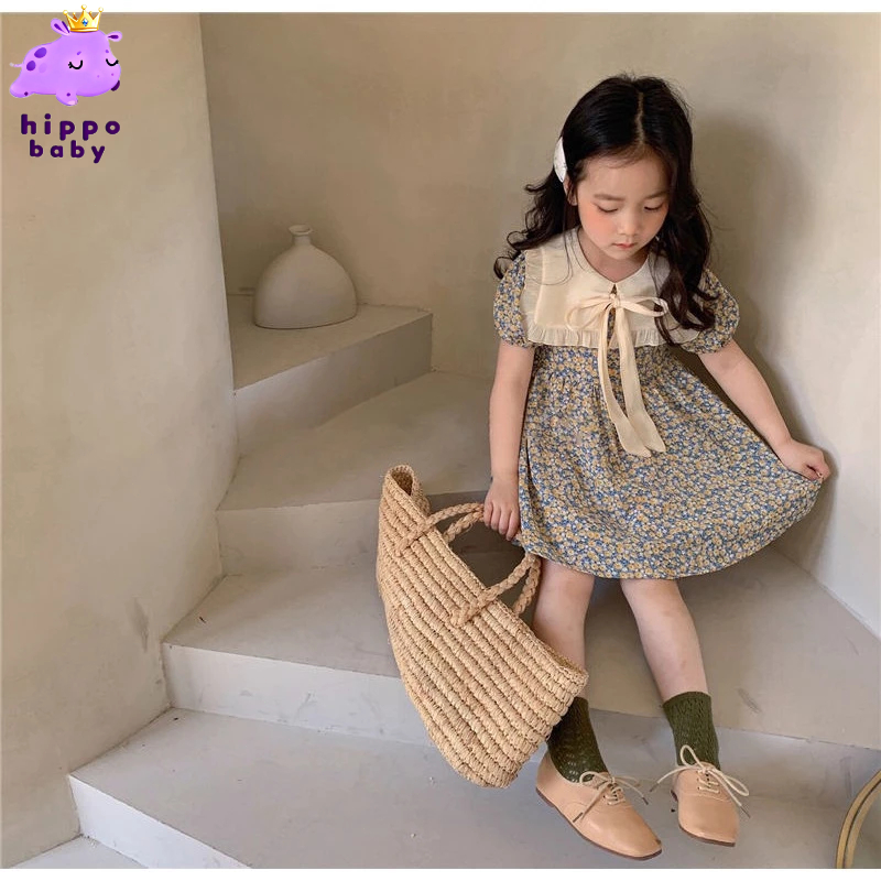 เดรสสำหรับเด็กผู้หญิง เหมาะสำหรับเด็กอายุ 1-9 ปี ลายดอกไม้สุดน่ารัก กระโปรงทรงเอไลน์ยาวปานกลาง