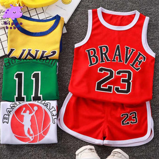 ชุดกีฬาเด็ก เสื้อกั๊ก + กางเกงขาสั้น ผ้ายืดหยุ่นสูง นุ่ม ระบ…