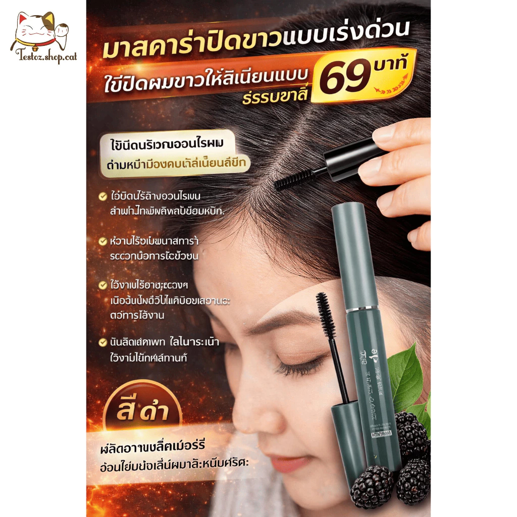 มาคาร่าปิดผมขาวเฉพาะที่ตรงจุด ใช้งานง่ายสะดวกใช้ปิดผมขาวผมงอก (สีดำ)