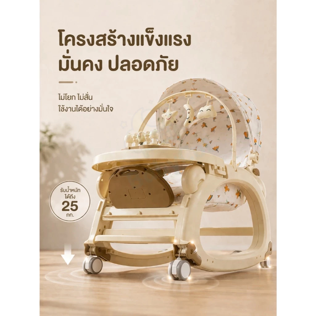 เก้าอี้โยกเด็ก เก้าอี้ทานข้าว + รถพกพา + ของเล่น เหมาะสำหรับทารก พกพา เพดานบังแดด 0-3 ปี thumbnail 4