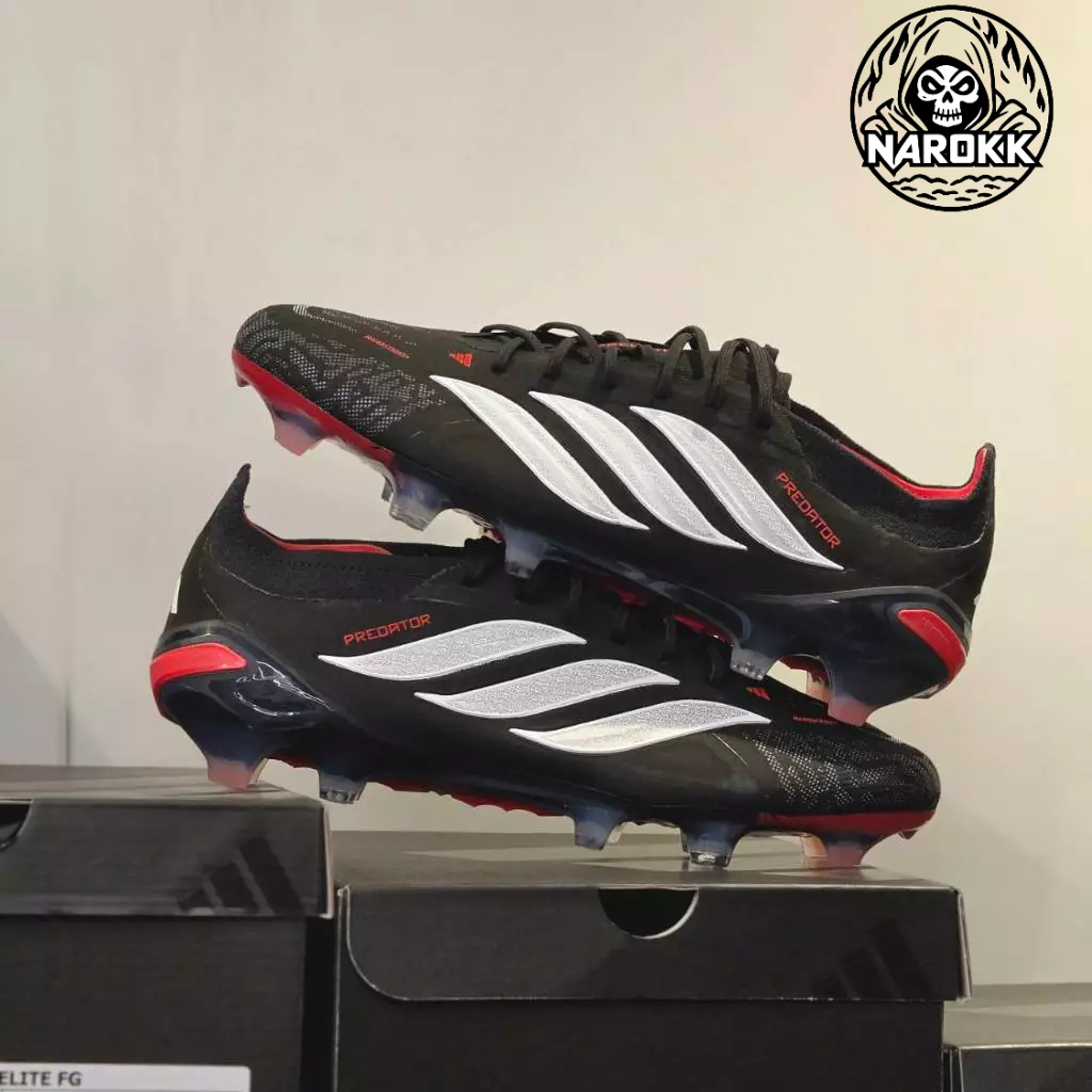 PREDATOR ELITE FG สีดำ-แดง OG ลิ้นสั้น ของแท้100%