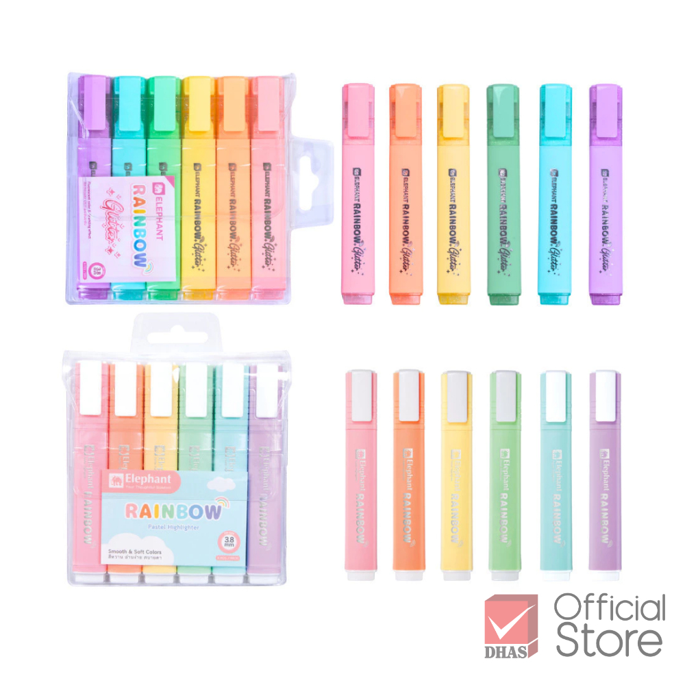 Elephant ปากกาเน้นข้อความ ปากกาไฮไลท์ รุ่น Rainbow คละสี สีสดสะดุดตา – จำนวน 1 แพ็ค