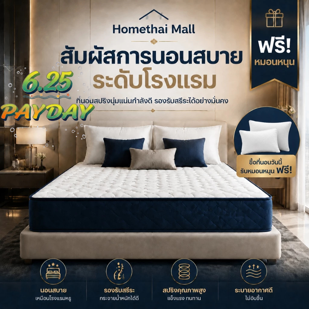 HT ที่นอนสปริง หนา 9/8 นิ้ว ที่นอนยางพารา เพื่อสุขภาพ แก้ปวดหลัง ลดแรงกดทับ รับประกัน 10 ปี แถมหมอน