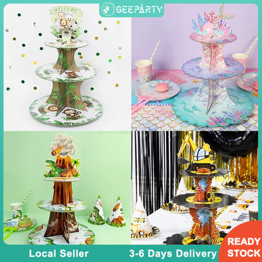 GeeParty ขาตั้งคัพเค้ก 3 ชั้น พร้อมที่หุ้มคัพเค้กธีม