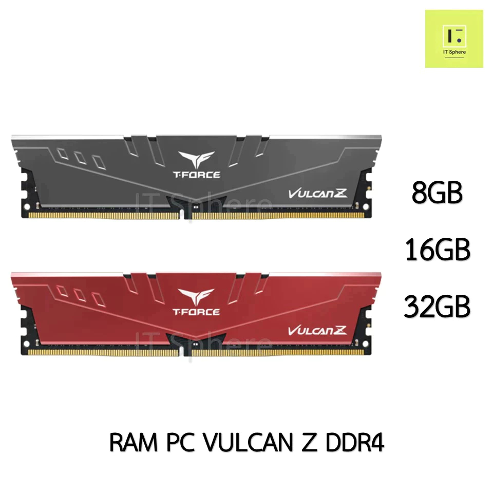 Ram T-force Vulcan Z 8GB 16GB 32GB 8x1GB 8x2GB 16x1GB  Bus 2666 3200 แรม TEAMGROUP t-force สีเทา สีแ