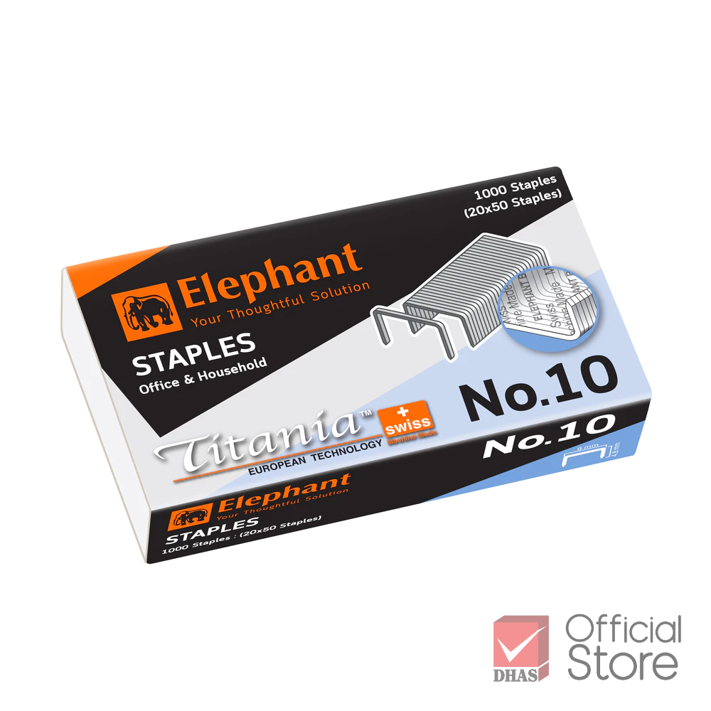 Elephant ลวดเย็บกระดาษ เบอร์ 10 รุ่น Titania แข็งแรง ไม่หักง่าย – จำนวน 1 กล่อง