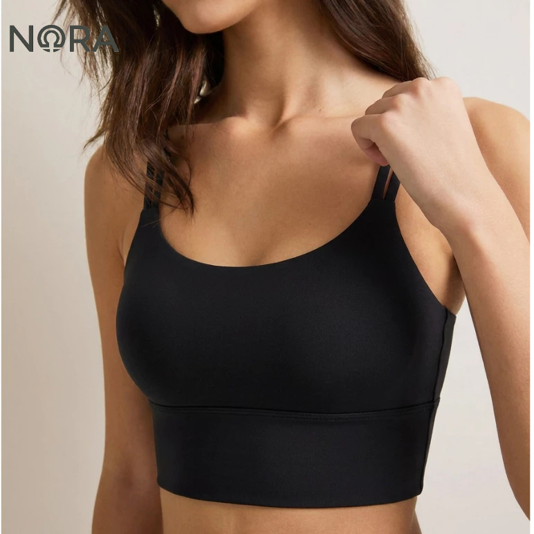 NORA สปอร์ตบราผู้หญิง สายคู่ ฟองน้ำติดใน ซัพพอร์ตปานกลาง ผ้านุ่ม ยืดหยุ่นสูง สำหรับโยคะ พิลาทิส ฟิตเนส