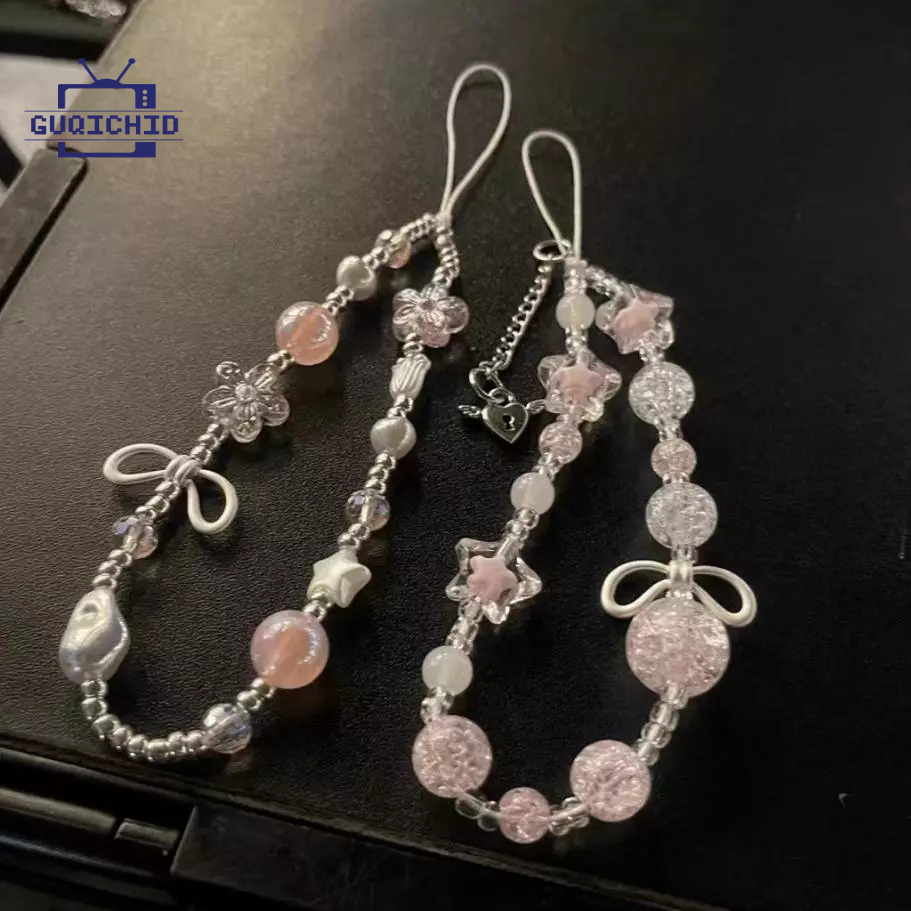 ที่แขวนโทรศัพท์มือถือ Anti-Lost Ccd เชือกคล้องโทรศัพท์มือ จี้ห้อยโทรศัพท์สีชมพูหวานสดใส สร้างสรรค์ด้วยลูกปัดทำมือ