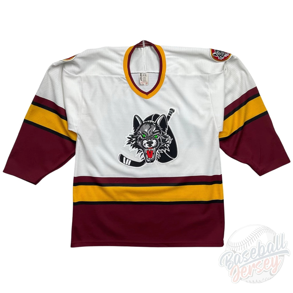 เสื้อฮ็อกกี้ VINTAGE MADE IN CANADA BAUER FLO-KNIT CHICAGO WOLVES HOCKEY JERSEY Size M